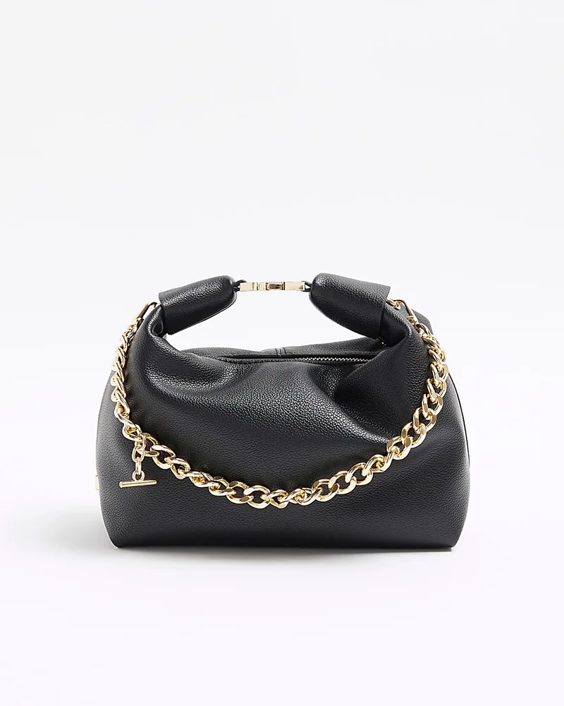 Black buckle handle mini chain clutch bag