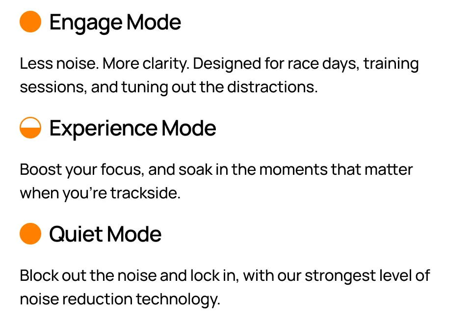 Engage Mode, Experience Mode, Quiet Mode.