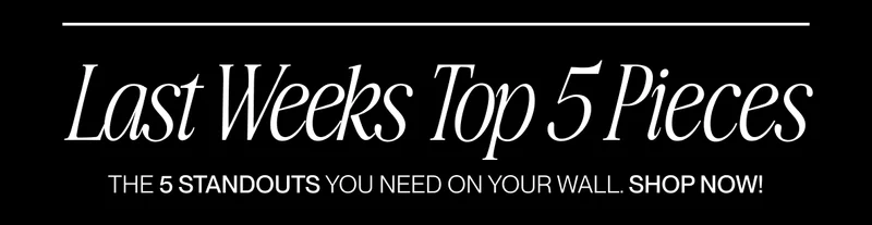 Text graphic reading “Last Week’s Top 5 Pieces — The 5 standouts you need on your wall. Shop Now!”