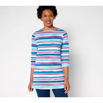 Denim & Co. Regular Perfect Jersey Watercolor Striped Tunic