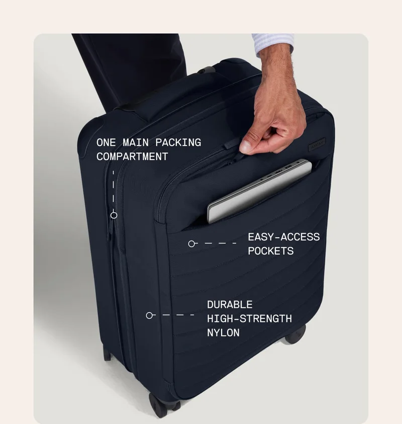 Durable high-strength nylon, Front lid opening, Easy-access pockets