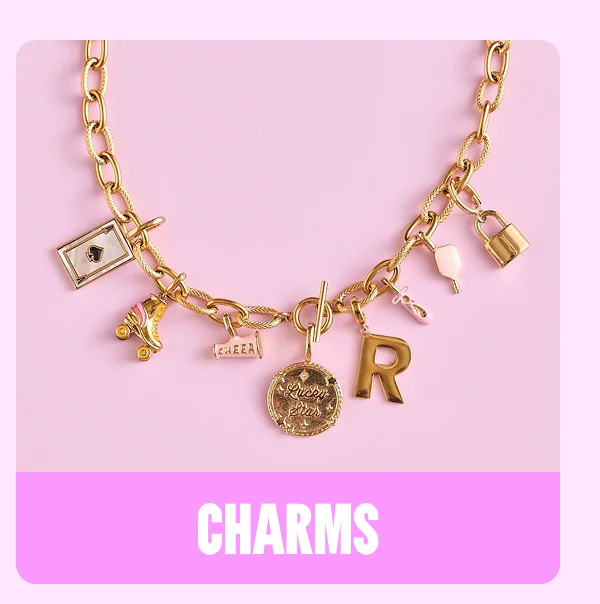 an image of a gold charm necklace with charms on it
