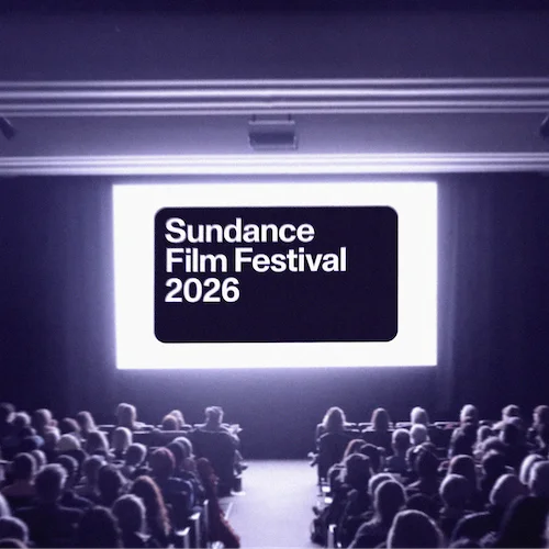 2026 Sundance Film Festival logo on screen at an indoor screening.