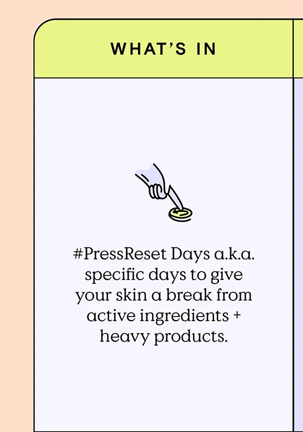 WHAT'S IN - #PressReset Days a.k.a.  specific days to give your skin a break from active ingredients and heavy products.