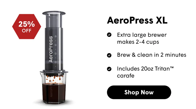 AeroPress XL Extra large brewer makes 2-4 cups Brew & clean in 2 minutes Includes 20oz Tritan™ carafe [SHOP NOW]