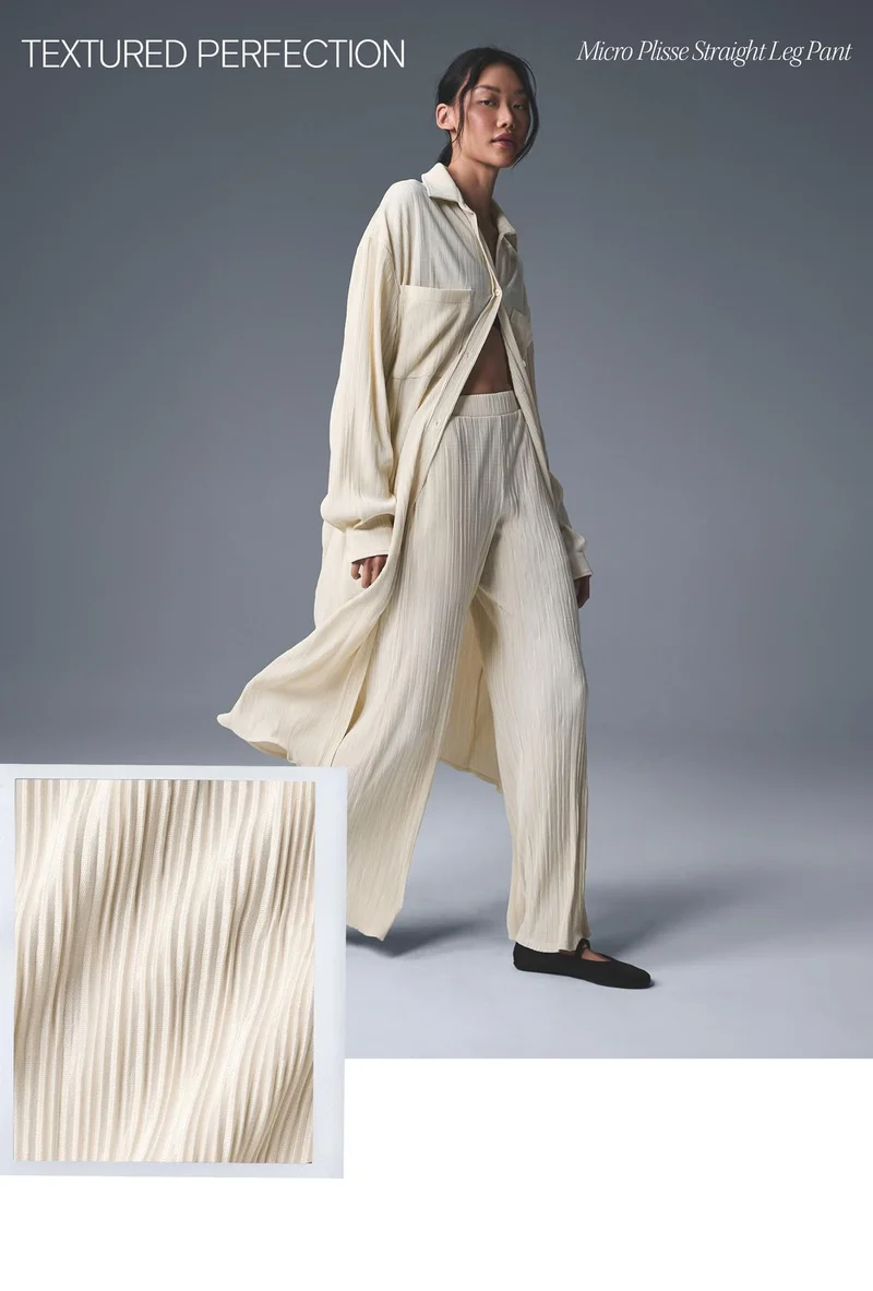 TEXTURED PERFECTION MICRO PLISSE STRAIGHT LEG PANT