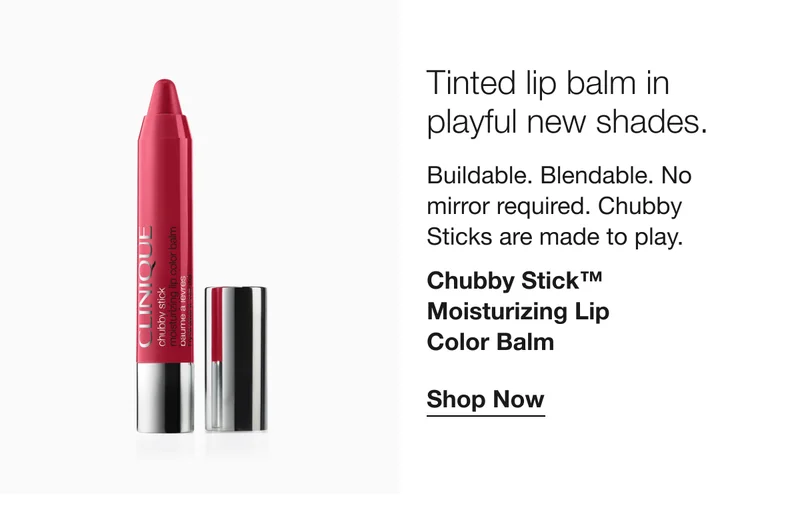 Tinted lip balm in playful new shades. | Buildable. Blendable. No mirror required. Chubby Sticks are made to play. | Chubby Stick™ Moisturizing Lip Color Balm | Shop Now