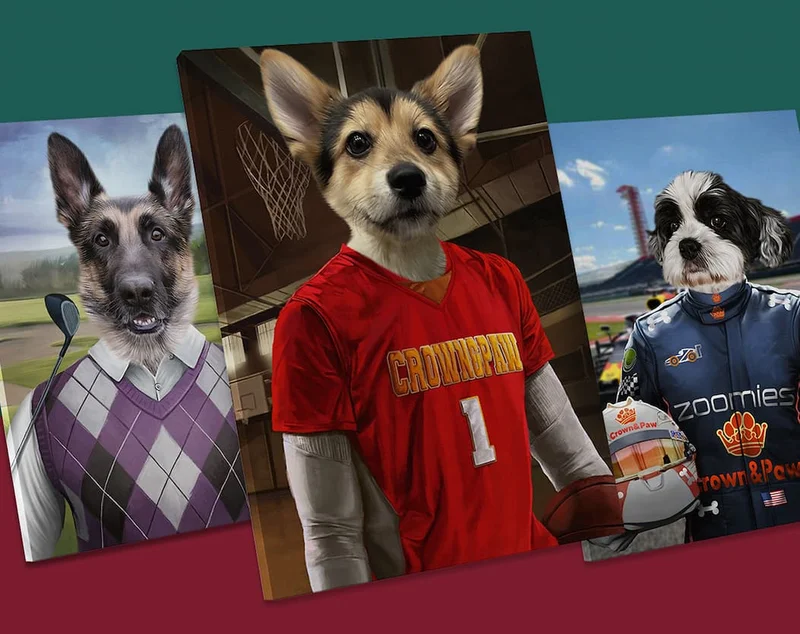 Sports pet portraits mock ups - Basketball, Golf and F1