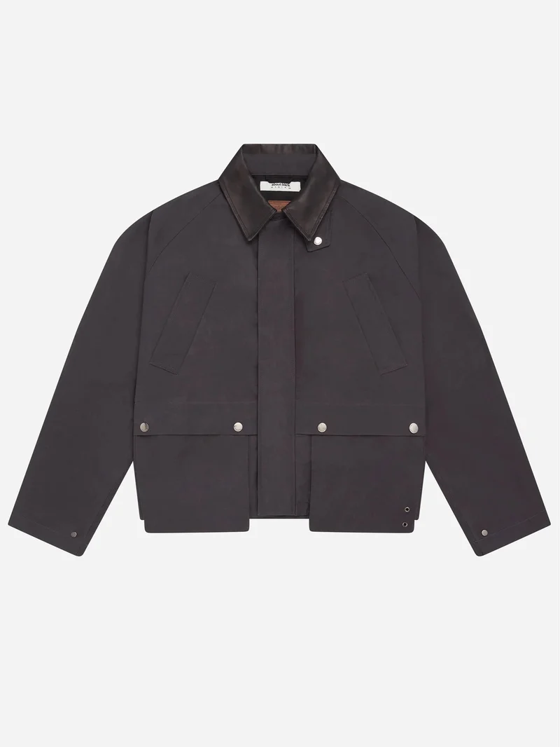 Image of about:blank Cropped Wax Jacket - Slate Grey