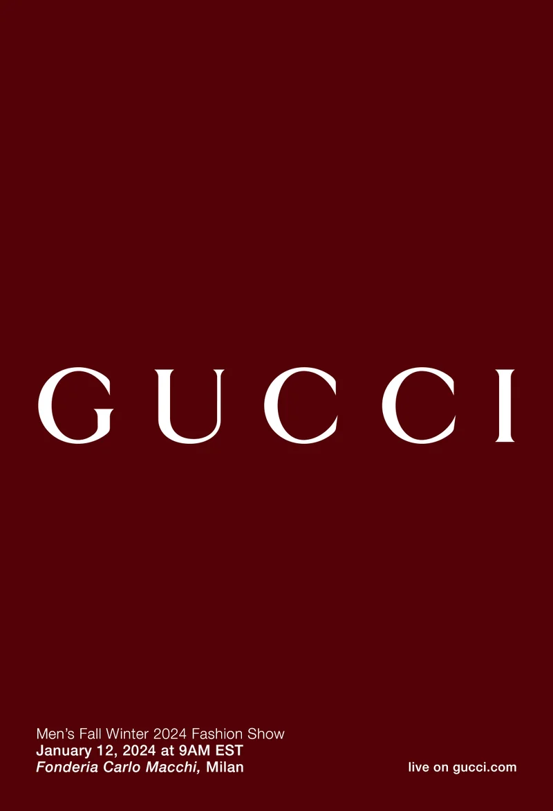 Men's Fall Winter 2024 Fashion Show January 12, 2024 at 3PM CET - Fonderia Carlo Macchi, Milan - Live on gucci.com