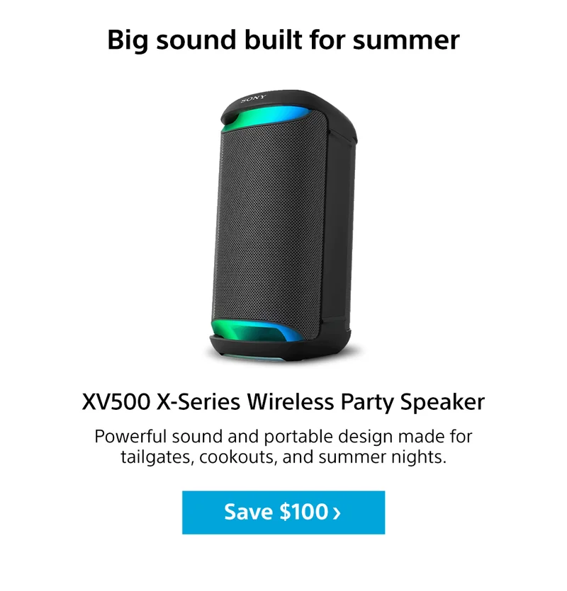Big sound built for summer | XV500 X-Series Wireless Party Speaker | Powerful sound and portable design made for tailgates, cookouts, and summer nights. Save $100