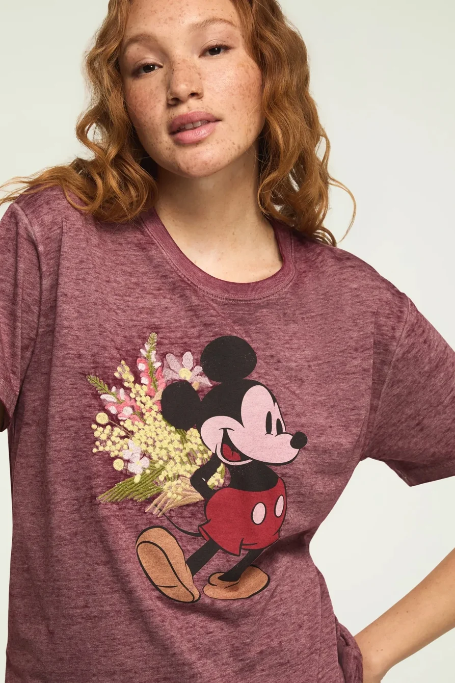 Image of Lucky Brand Mickey Flowers Boyfriend Tee - Women's Clothing Tops Shirts Tee Graphic T Shirts in Sassafras