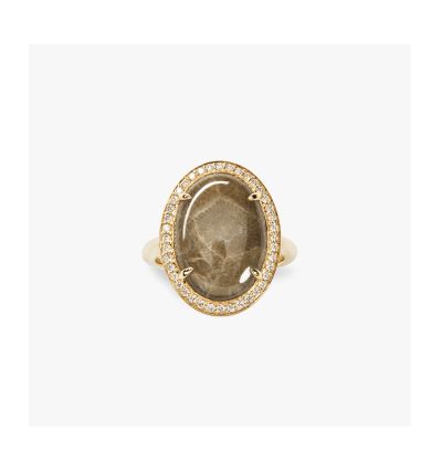 Diamond Pave Statement Oval Petoskey Ring