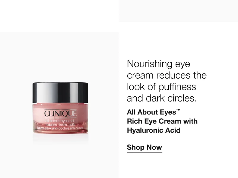Nourishing eye cream reduces the look of puffiness and dark circles. All About Eyes™ Rich Eye Cream with Hyaluronic Acid Shop Now