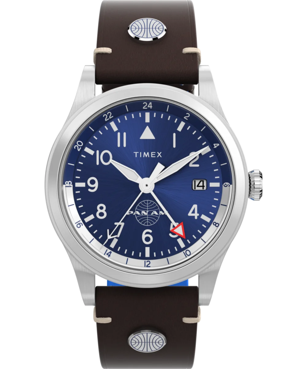 Image of Timex Waterbury GMT x Pan Am® 39mm Leather Strap Watch