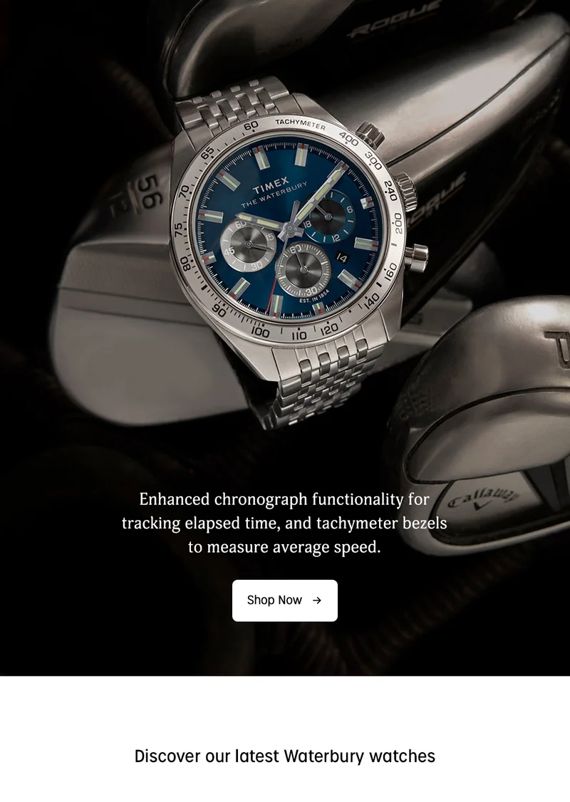 Enhanced chronograph functionality for tracking elapsed time, and tachymeter bezels to measure average speed. | Shop Now