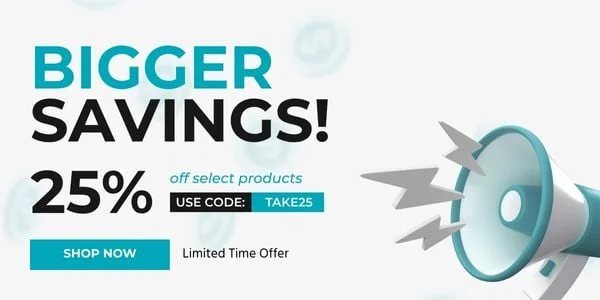 Bigger Savings! 25% Off Select Products. Use Code: discount code. Limited Time Offer. Shop Now.