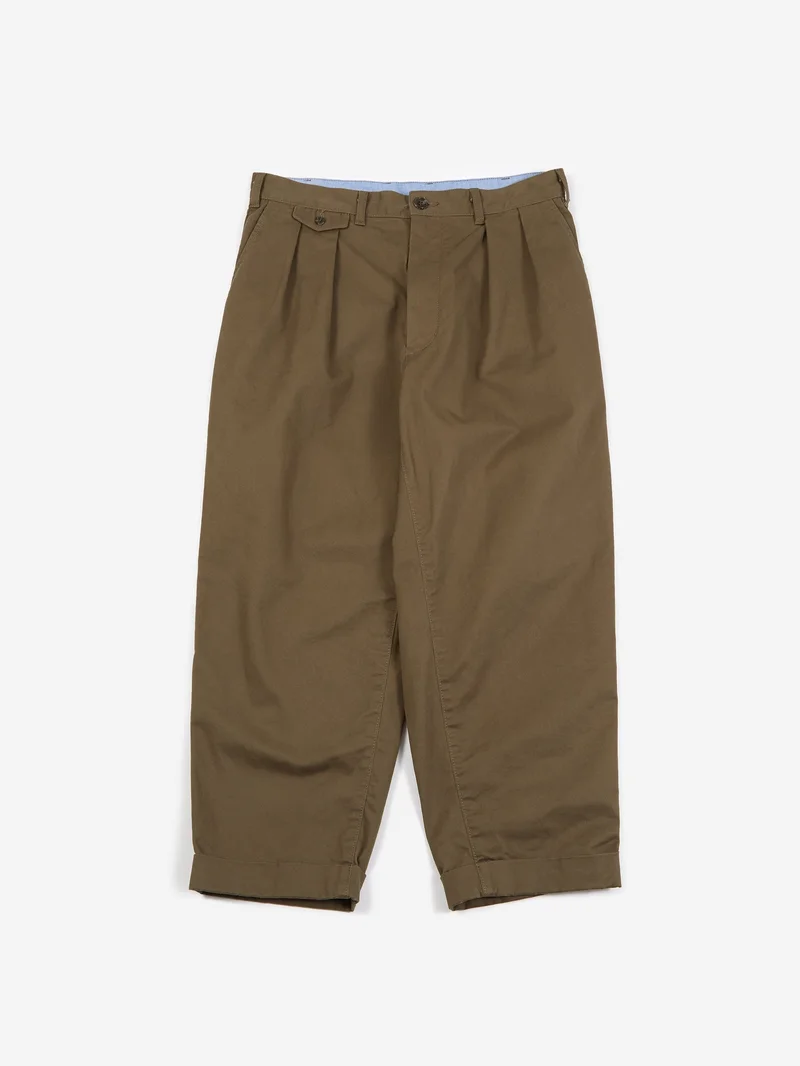 Image of Beams Plus 2Pleats Twill Trouser - Olive