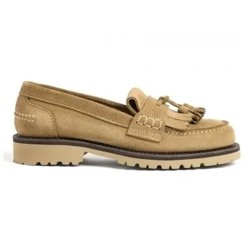 Evelyn Fringe Tassel Loafer in Sughero Castoro Suede