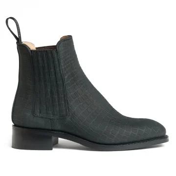 Aria D Chelsea Boot in Black Moc Croc Nubuck
