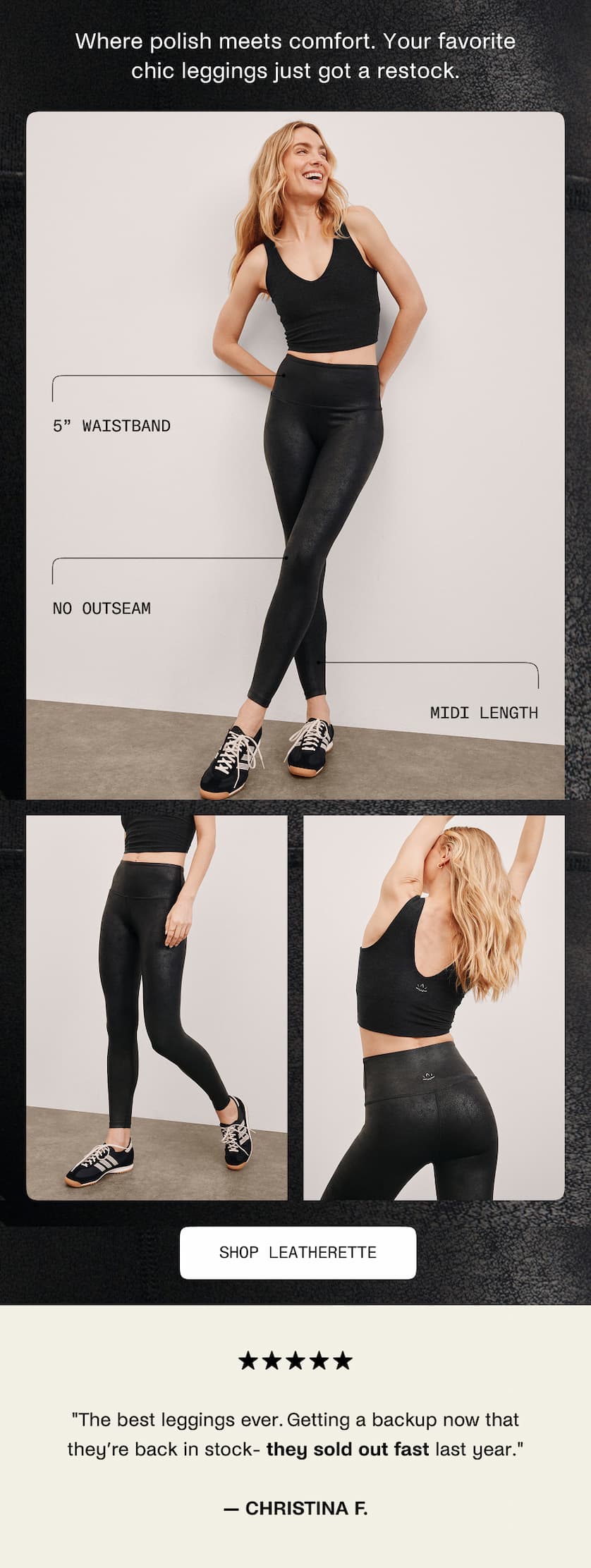 Leatherette High Waisted Midi Legging in Black Leatherette Foil
