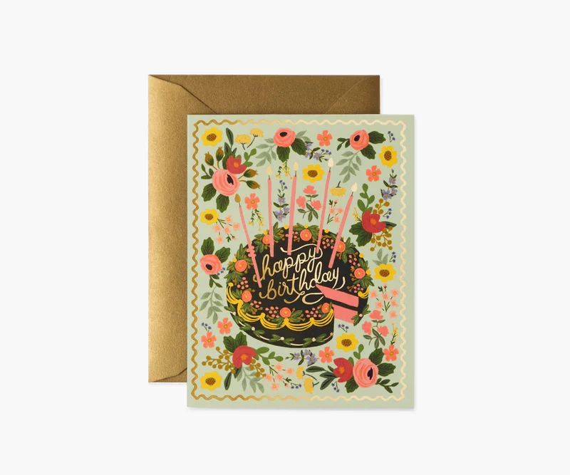 Image of Floral Cake Birthday Greeting Card