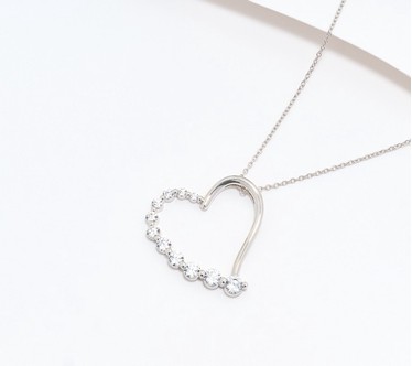 Diamonique Open Heart Shaped Necklace, Sterling Silver