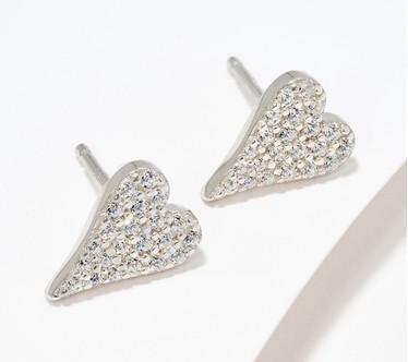 Diamonique x Jennifer Miller Pave Heart Stud Earrings, Sterling Silver