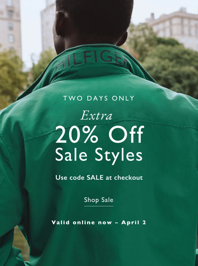 Two days only                                         Extra 20% off sale styles                                            Use code SALE at checkout                                            Shop Sale                                            Valid online now - April 2
