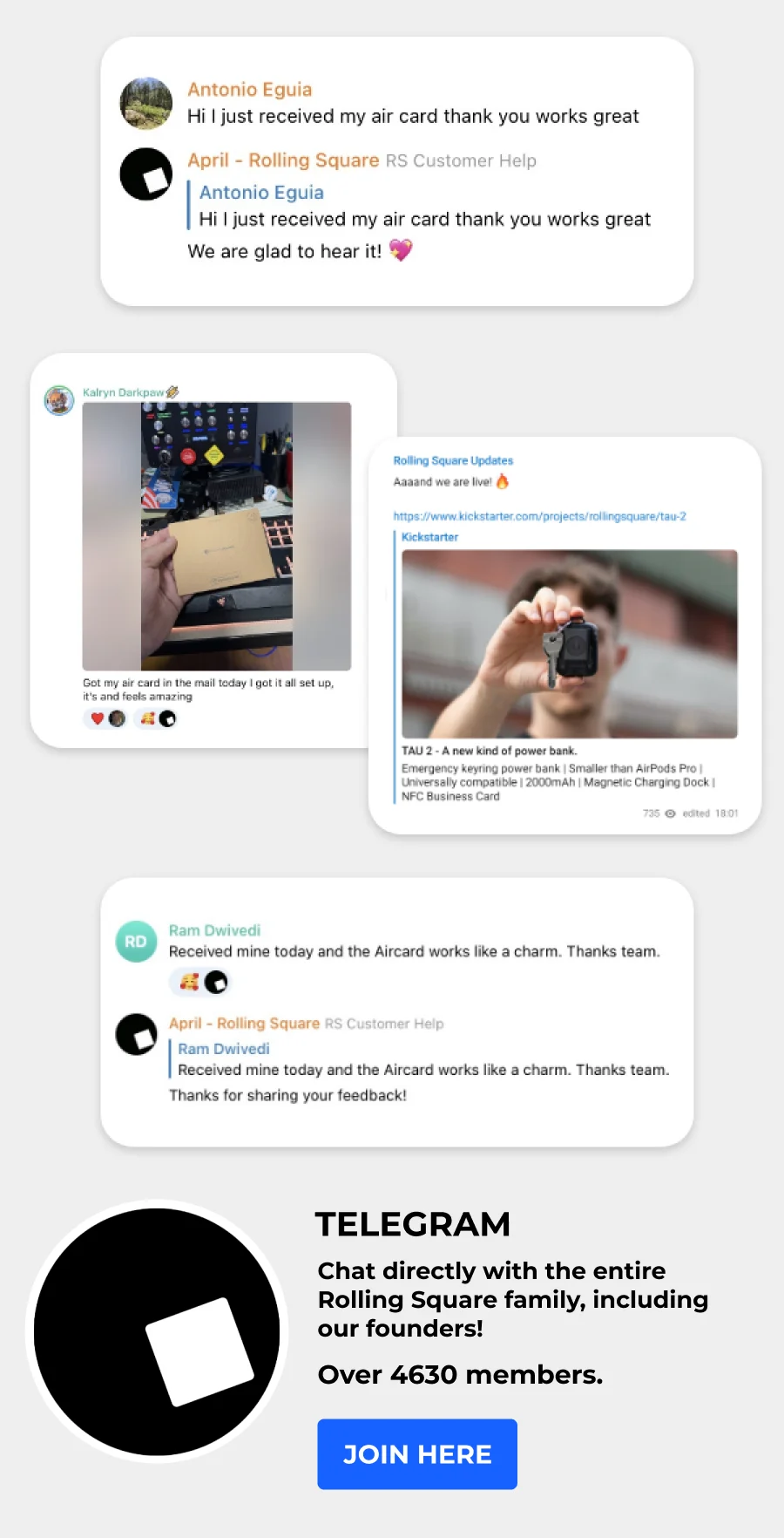 Telegram Chat directly with the entire Rolling Square family, including our founders! Over 4630 members. [Join Here]