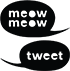 Meow Meow Tweet logo in black, with two speech bubbles that say "meow meow" and "tweet"