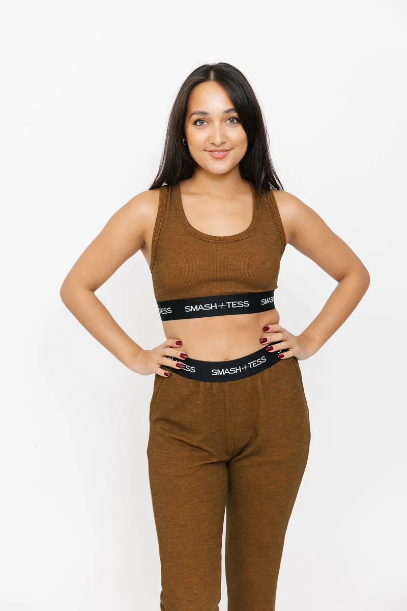 Image of Cuddle Up Waffle Bra Top in Dark Caramel Brown