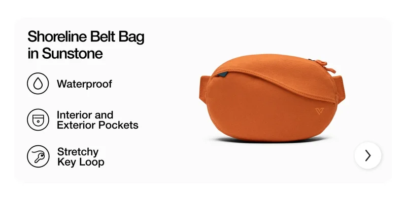 Shoreline Belt Bag in Sunstone. Waterproof. Interior and Exterior Pockets. Stretchy Key Loop.