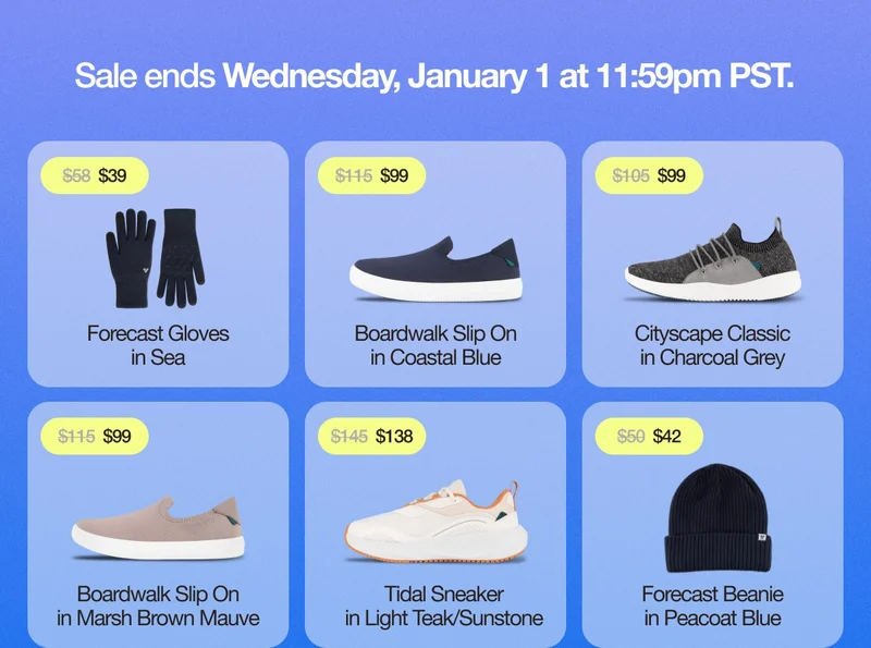 Sale ends Wednesday, January 1 at 11:59pm PST. Product grid of on-sale styles.
