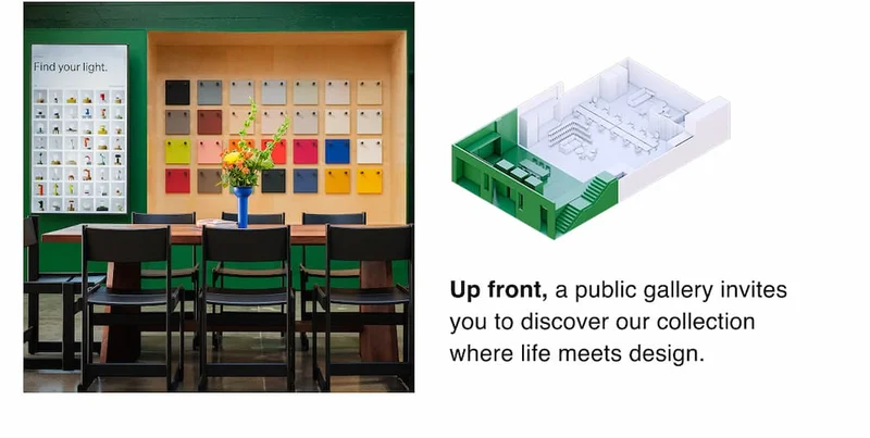 Up front, a public gallery invites you to discover our collection where life meets design.