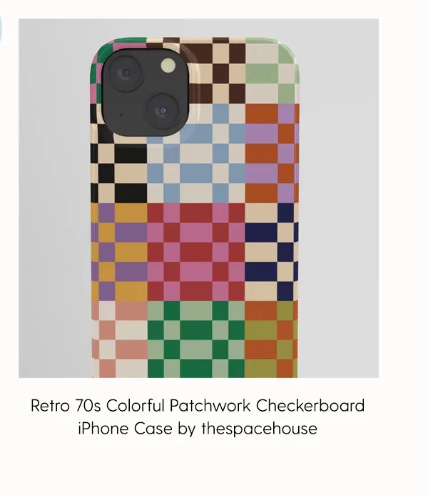 Retro 70s Colorful Patchwork Checkerboard iPhone Case by thespacehouse