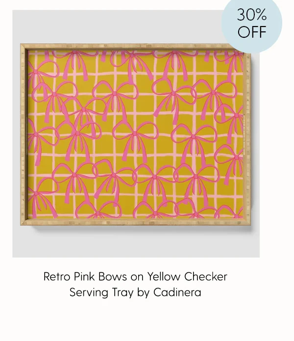 30% Off | Retro Pink Bows on Yellow Checker Serving Tray by Cadinera
