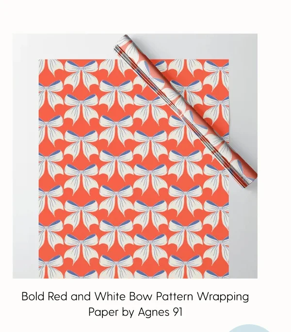 Bold Red and White Bow Pattern Wrapping Paper by Agnes 91