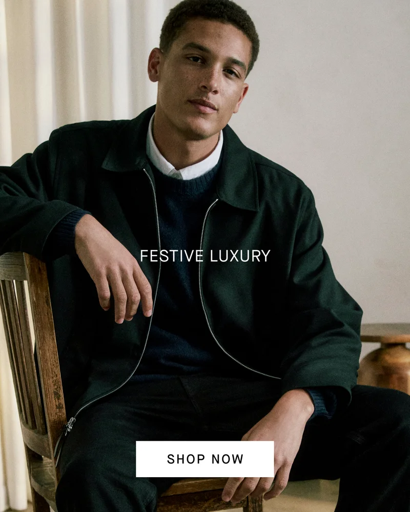 Image | Festive Luxury | Model in Tailored Zip Jacket | Shop Now