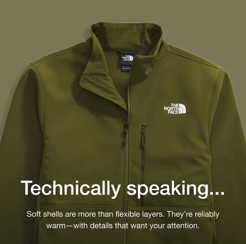 Technically speaking... Soft shells are more than flexible layers. They're reliably warm —with details that want your attention.