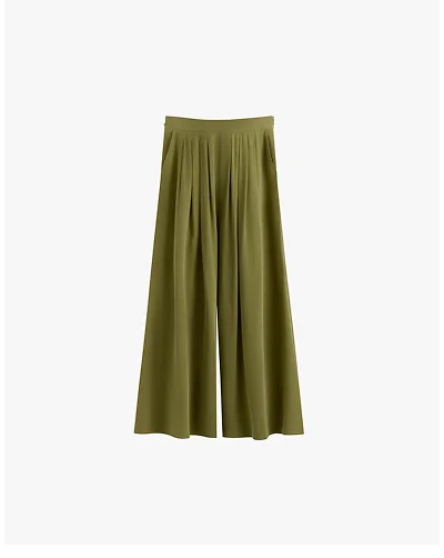 Washable Silk Cropped Pleated Pant Moss