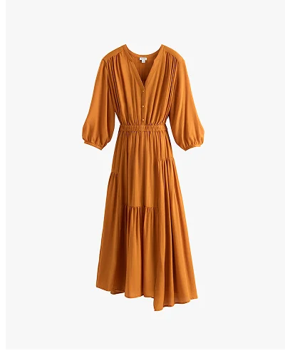 Tencel Gathered Panel Dress Saffron