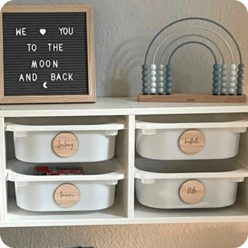 An IKEA shelf with labelled bins is one of the best ikea hacks for kids rooms An IKEA shelf with labelled bins is one of the best ikea hacks for kids rooms
