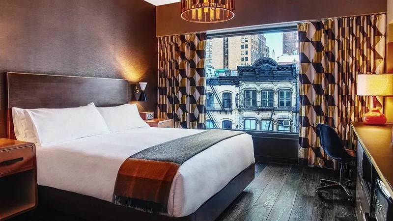 Image description: Guest room interior at Roxy Hotel in New York City.
