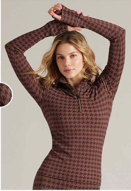Houndstooth Seamless 1/4 Zip: Brown Berry