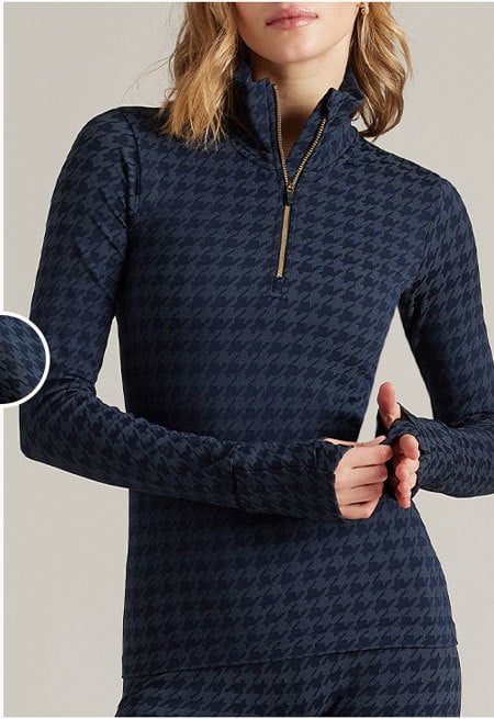 Houndstooth Seamless 1/4 Zip: Navy Blue
