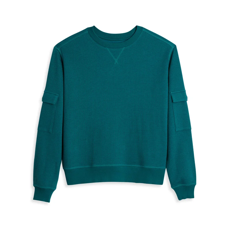 Image of Modal Cloud Waffle Long Sleeve Cargo Crew - Jaded Teal