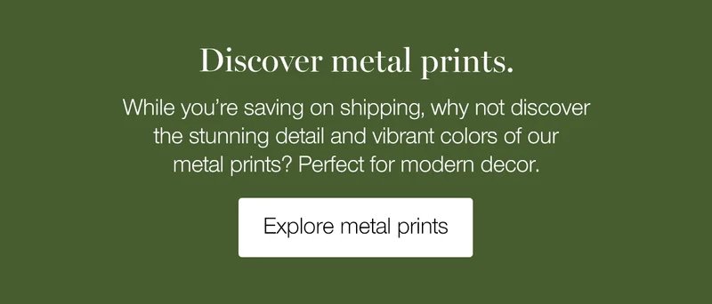 Discover metal prints. While you're saving on shipping, why not discover the stunning detail and vibrant colors of our metal print? Perfect for modern decor.