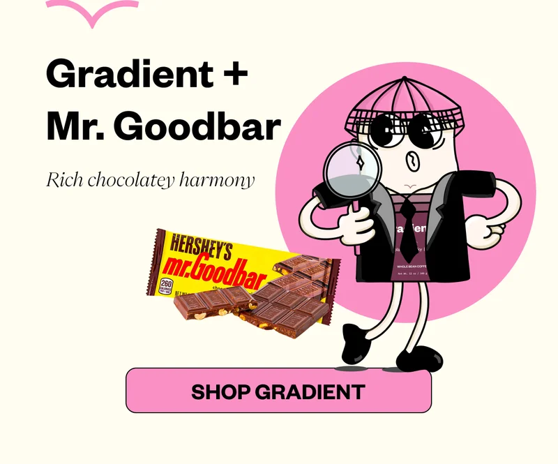 Gradient + Mr. Goodbar → Rich chocolatey harmony Gradient + Mr. Goodbar → Rich chocolatey harmony