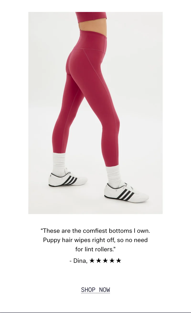 “These are the comfiest bottoms I own. Puppy hair wipes right off, so no need for lint rollers.” - Dina, ☆ ☆ ☆ ☆ ☆